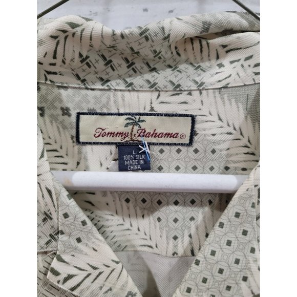 Tommy Bahama Men Large 100% Silk Ivory Geometric Palm Trees Shirt Button Down - Picture 3 of 10
